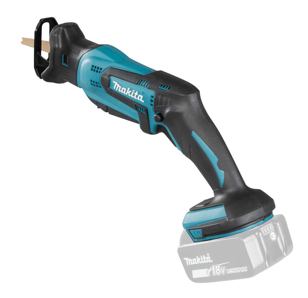 Puukkosaha Makita DJR185Z 18V, kaksi käyttökytkintä, 1,7kg, pisto- ja puukkosahanterille. Runkoversio