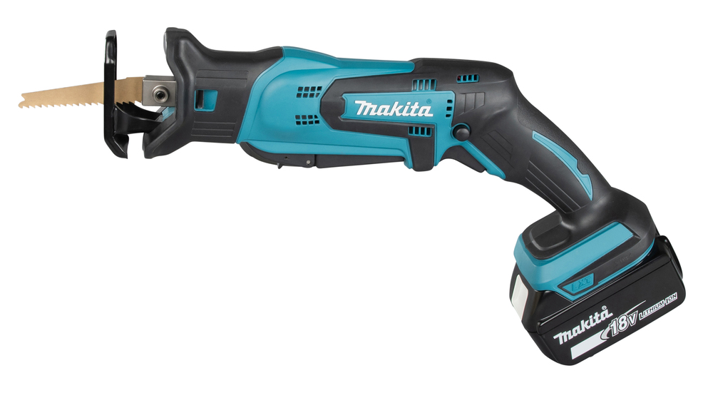 Puukkosaha Makita DJR185Z 18V, kaksi käyttökytkintä, 1,7kg, pisto- ja puukkosahanterille. Runkoversio