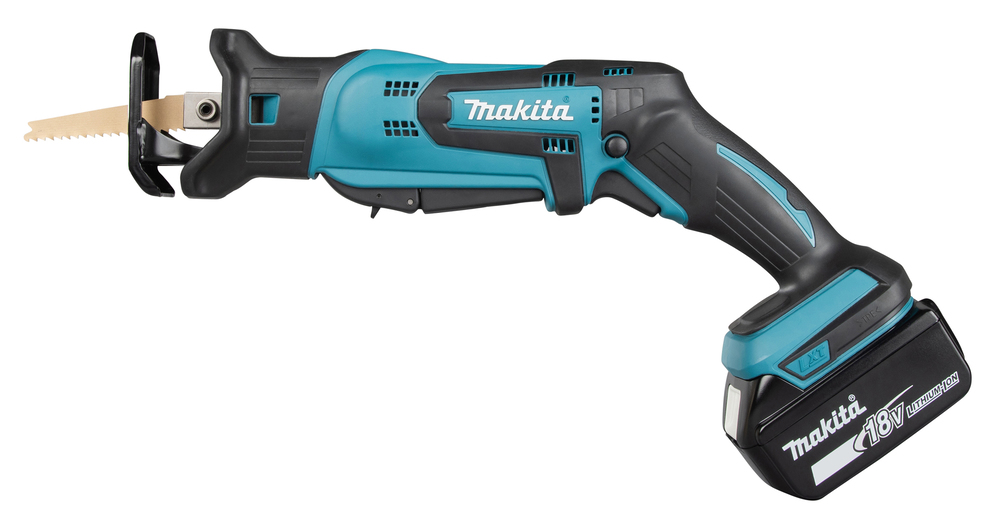 Puukkosaha Makita DJR185Z 18V, kaksi käyttökytkintä, 1,7kg, pisto- ja puukkosahanterille. Runkoversio
