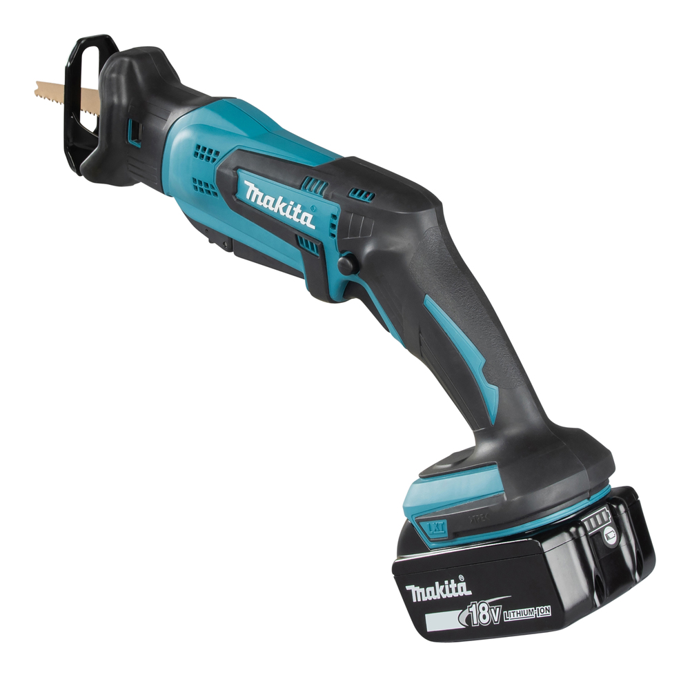 Puukkosaha Makita DJR185Z 18V, kaksi käyttökytkintä, 1,7kg, pisto- ja puukkosahanterille. Runkoversio