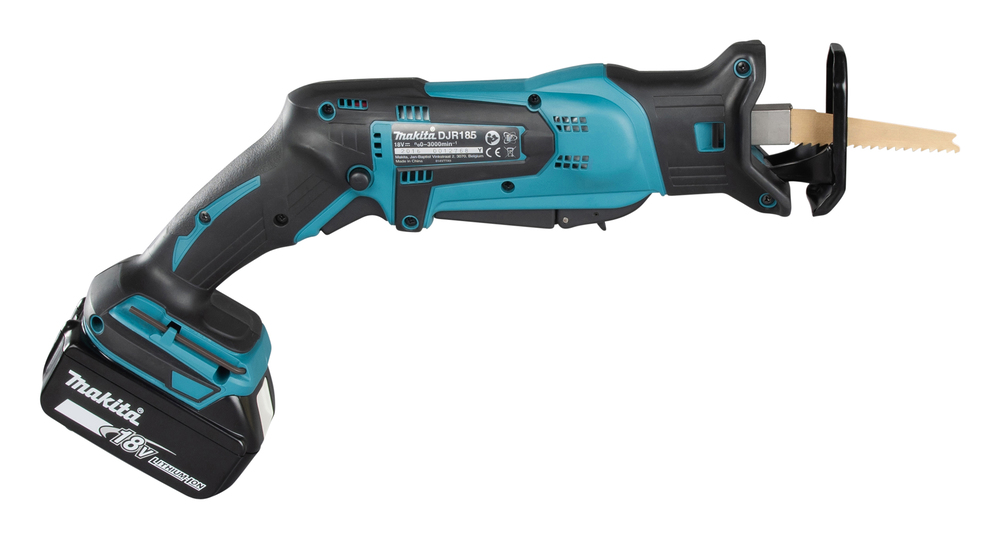 Puukkosaha Makita DJR185Z 18V, kaksi käyttökytkintä, 1,7kg, pisto- ja puukkosahanterille. Runkoversio