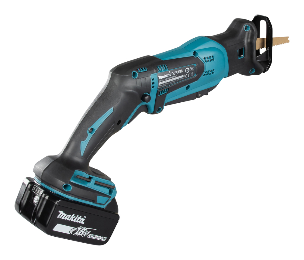 Puukkosaha Makita DJR185Z 18V, kaksi käyttökytkintä, 1,7kg, pisto- ja puukkosahanterille. Runkoversio