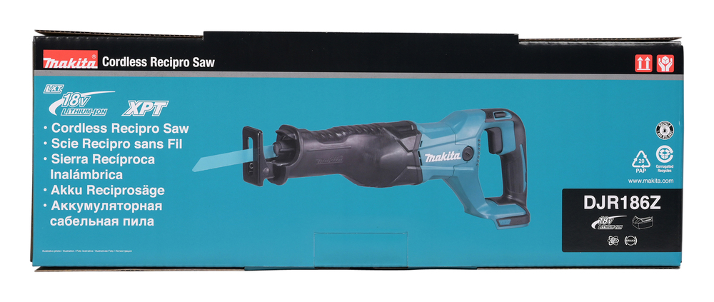 Puukkosaha Makita DJR186Z 18V, iskun pituus 32mm, 3,6kg. Runkoversio