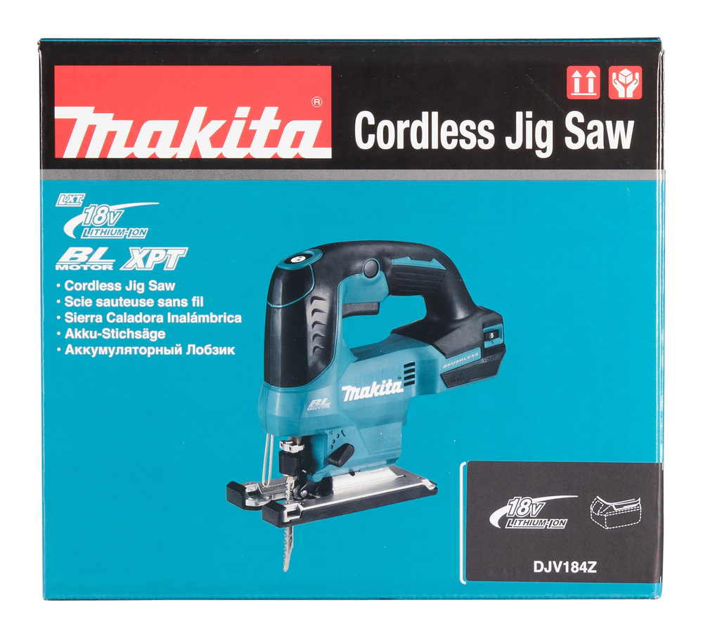 Jigsaw 18V, carbon brushless, curved handle, infinitely variable adjustment via control switch. Body version DJV184Z