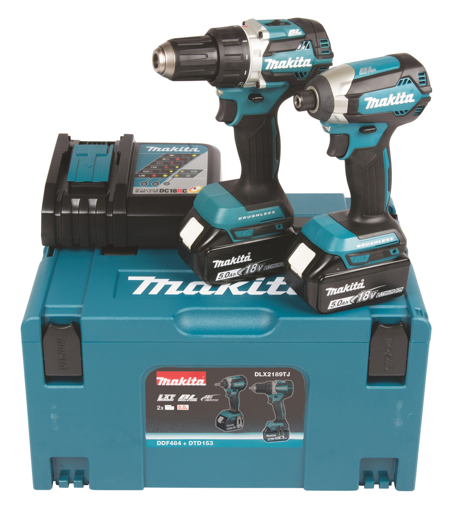 Machine set Makita DLX2189TJ 18V, DDF484, DTD153. Two 5,0Ah batteries and charger