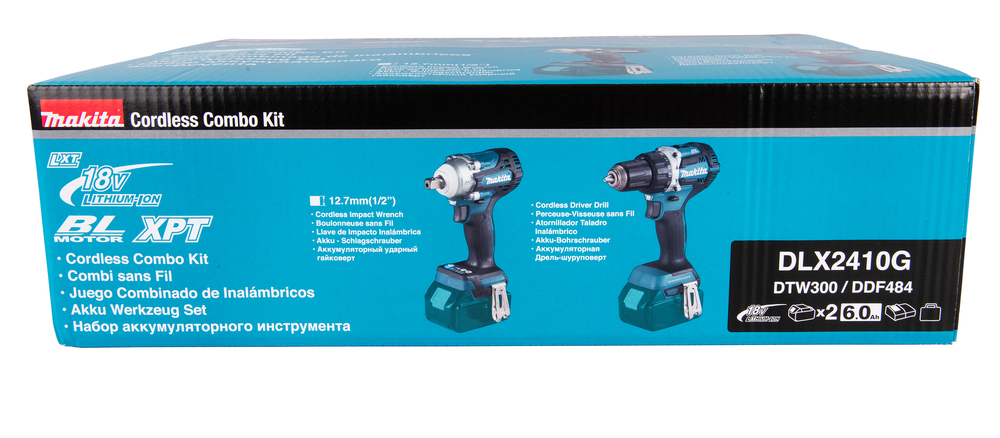 Machine set Makita DLX2410G 18V, DDF484, DTW300. Two 6,0Ah batteries and charger