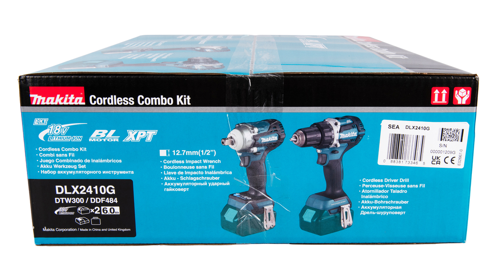 Machine set Makita DLX2410G 18V, DDF484, DTW300. Two 6,0Ah batteries and charger