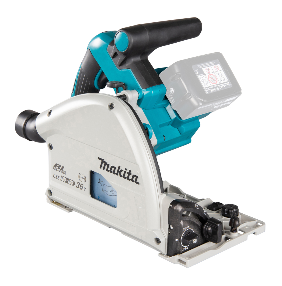 Upotuspyörösaha Makita DSP601ZJU 2x18V, hiiliharjaton, AWS, sahaus 56mm, terä 165mm, 2500-6300 r/min, sis. ohjauskiskon. Runkoversio