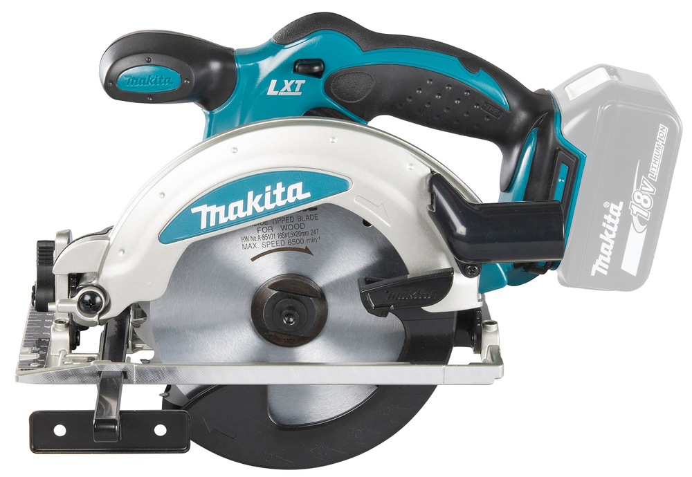 Pyörösaha puulle Makita DSS610Z 18V, sahaus 57mm, terä 165x20 Z=24. Runkoversio DSS610Z