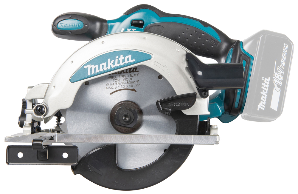 Pyörösaha puulle Makita DSS610Z 18V, sahaus 57mm, terä 165x20 Z=24. Runkoversio DSS610Z