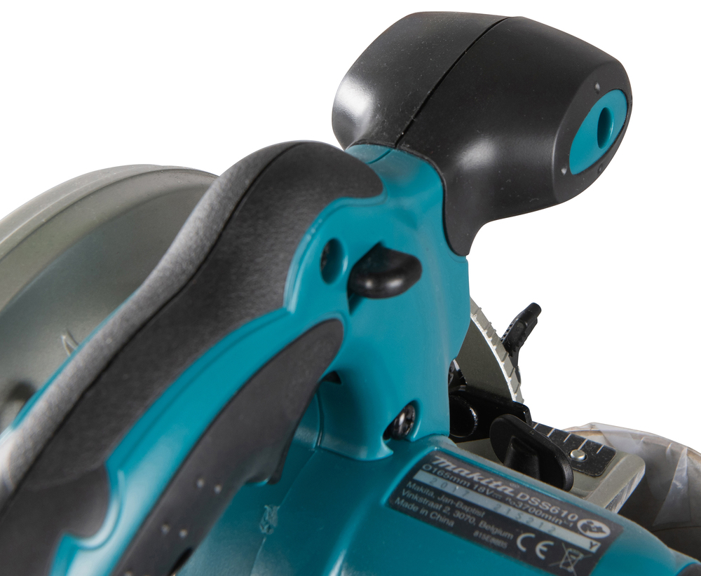 Pyörösaha puulle Makita DSS610Z 18V, sahaus 57mm, terä 165x20 Z=24. Runkoversio DSS610Z