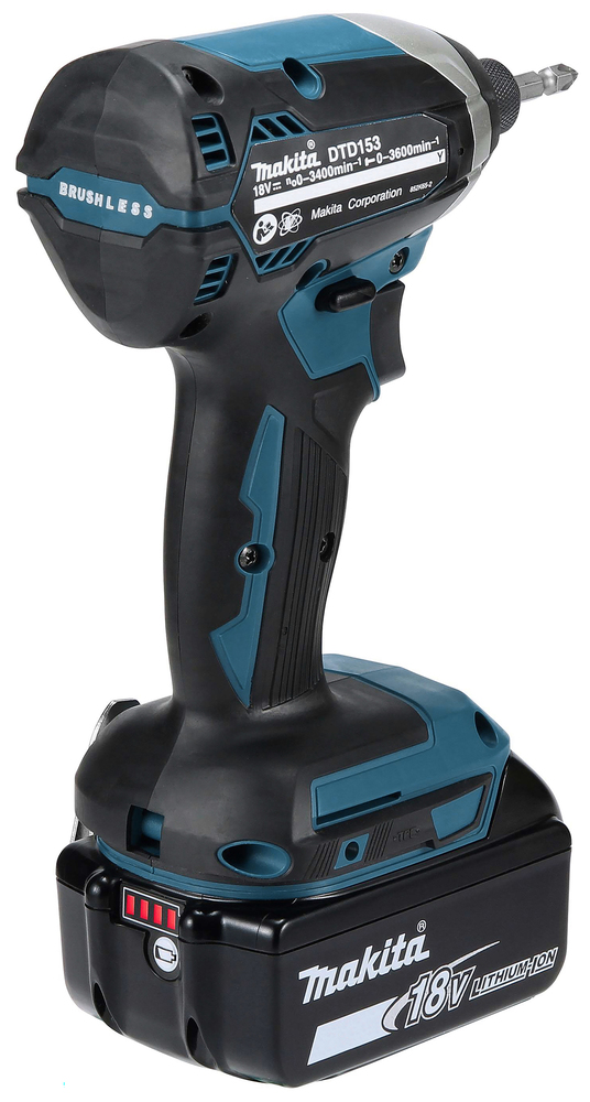 Iskevä ruuvinväännin Makita DTD153RTJ 18V, hiiliharjaton, 2x5,0Ah, 170Nm