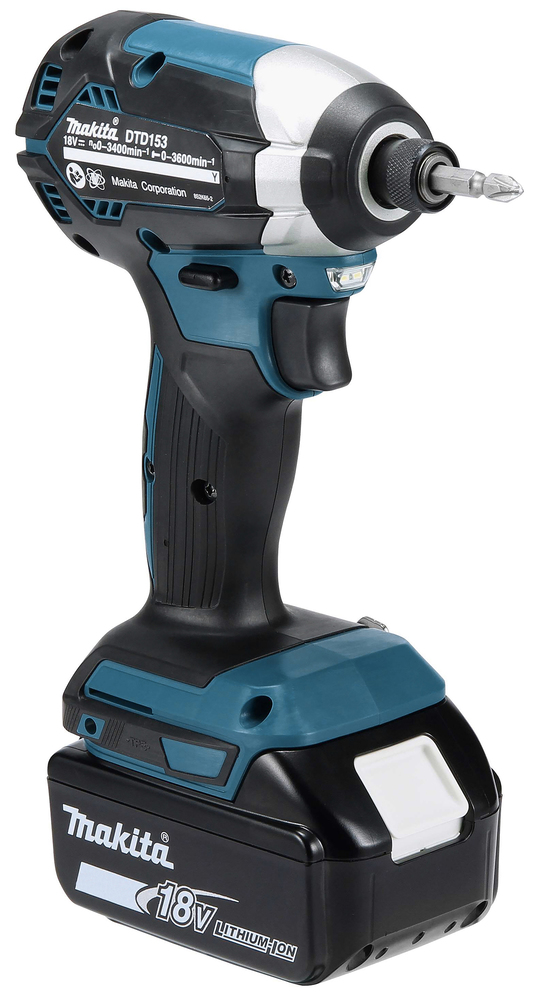 Iskevä ruuvinväännin Makita DTD153RTJ 18V, hiiliharjaton, 2x5,0Ah, 170Nm