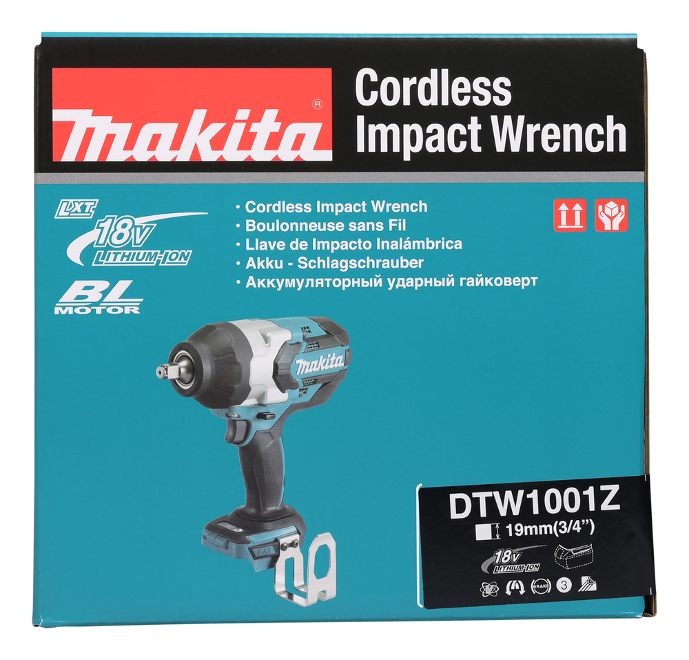 Mutterinväännin Makita DTW1001Z 18V, 3/4" kitkarenkaalla, 1050Nm, hiiliharjaton. Runkoversio