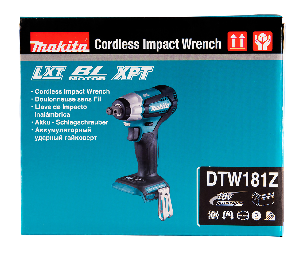 Mutterinväännin Makita DTW181Z 18V, 1/2" kitkarenkaalla, 210Nm, hiiliharjaton. Runkoversio
