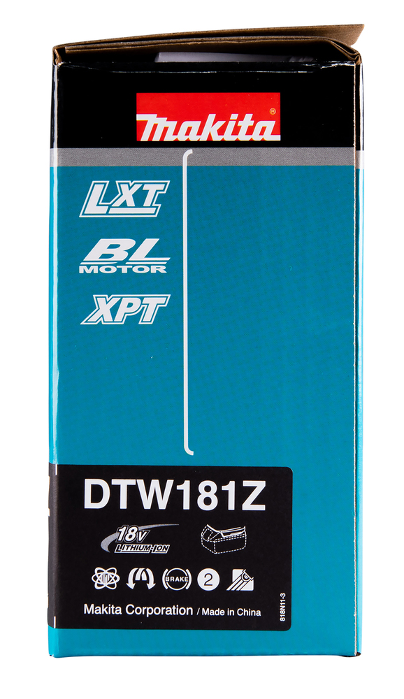 Mutterinväännin Makita DTW181Z 18V, 1/2" kitkarenkaalla, 210Nm, hiiliharjaton. Runkoversio