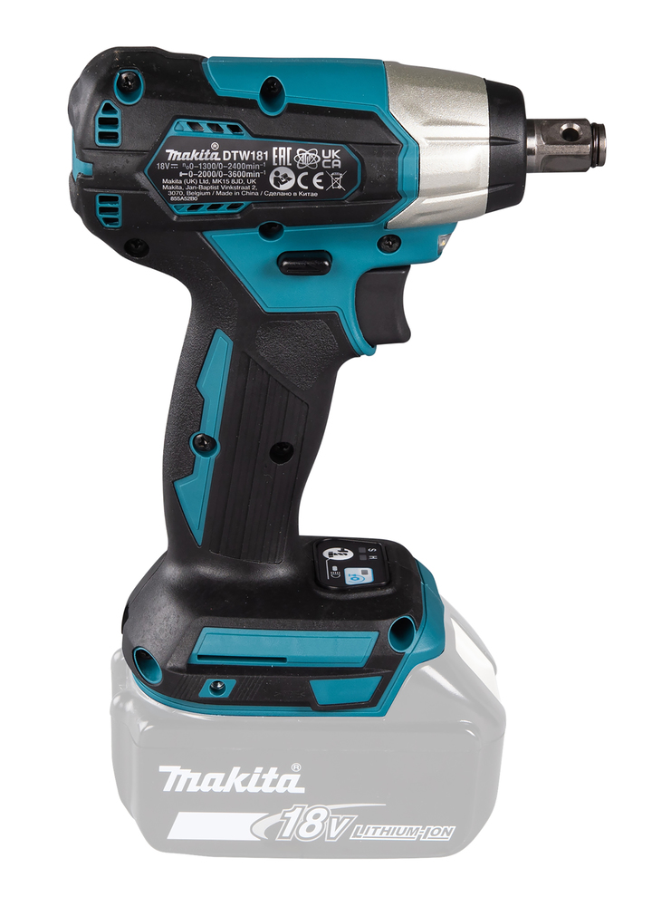 Mutterinväännin Makita DTW181Z 18V, 1/2" kitkarenkaalla, 210Nm, hiiliharjaton. Runkoversio
