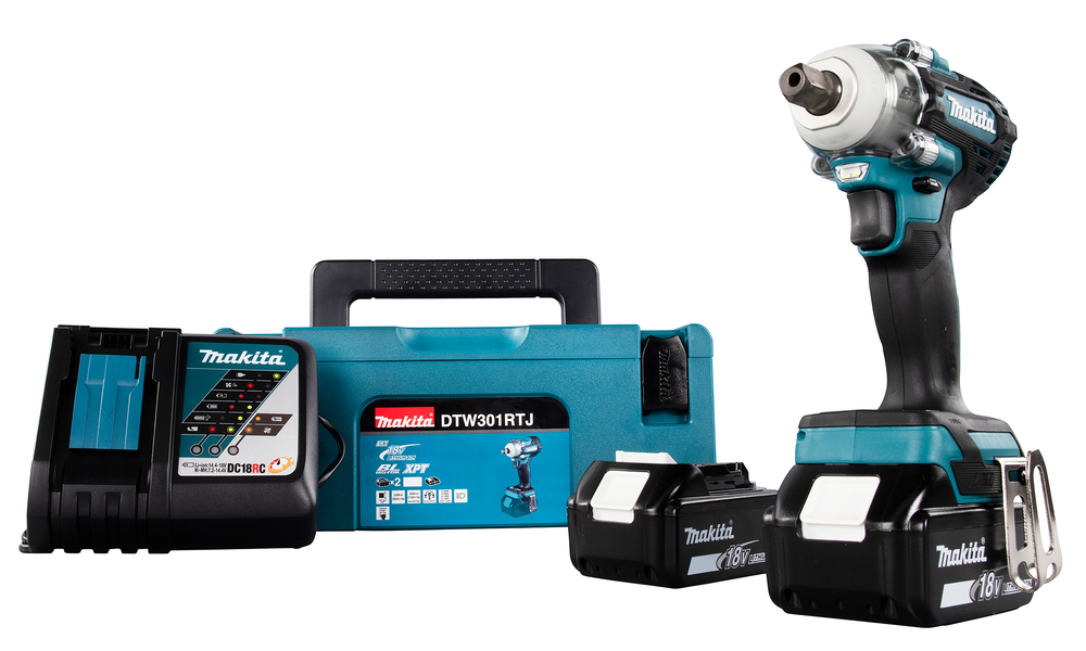  Iskevä mutterinväännin Makita DTW301RTJ (2x5,0Ah akkua ja laturi)