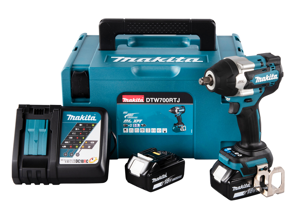 Mutterinväännin Makita DTW700RTJ 18V, 2x5,0Ah, 1/2" kitkarenkaalla, 700Nm, hiiliharjaton