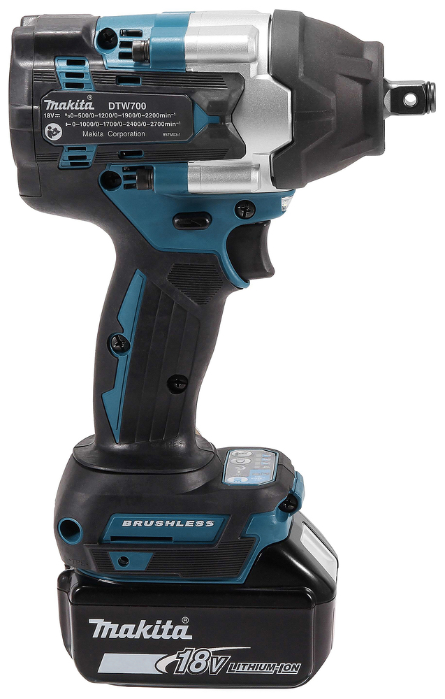 Mutterinväännin Makita DTW700RTJ 18V, 2x5,0Ah, 1/2" kitkarenkaalla, 700Nm, hiiliharjaton