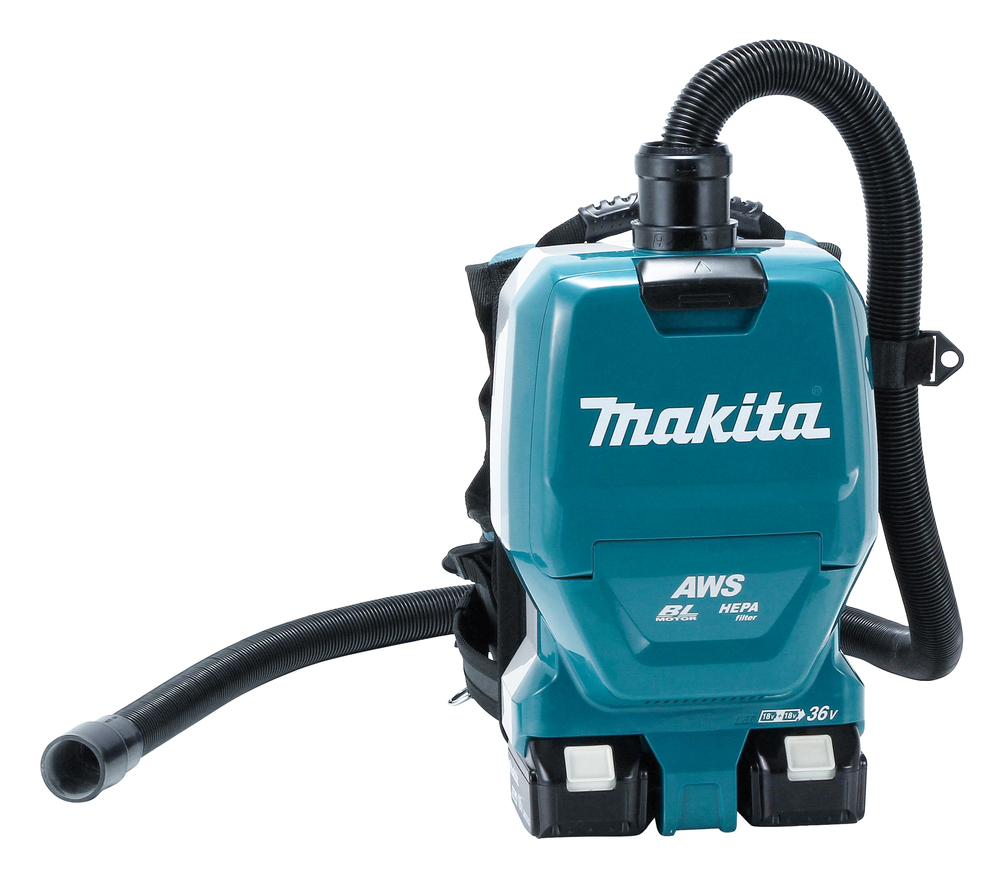 Backpack vacuum cleaner Makita DVC265ZXU 2x18V, 2,0m³/min, 2 litres, 11kPa, 2-speed, AWS, brushless. Body version, tool kit