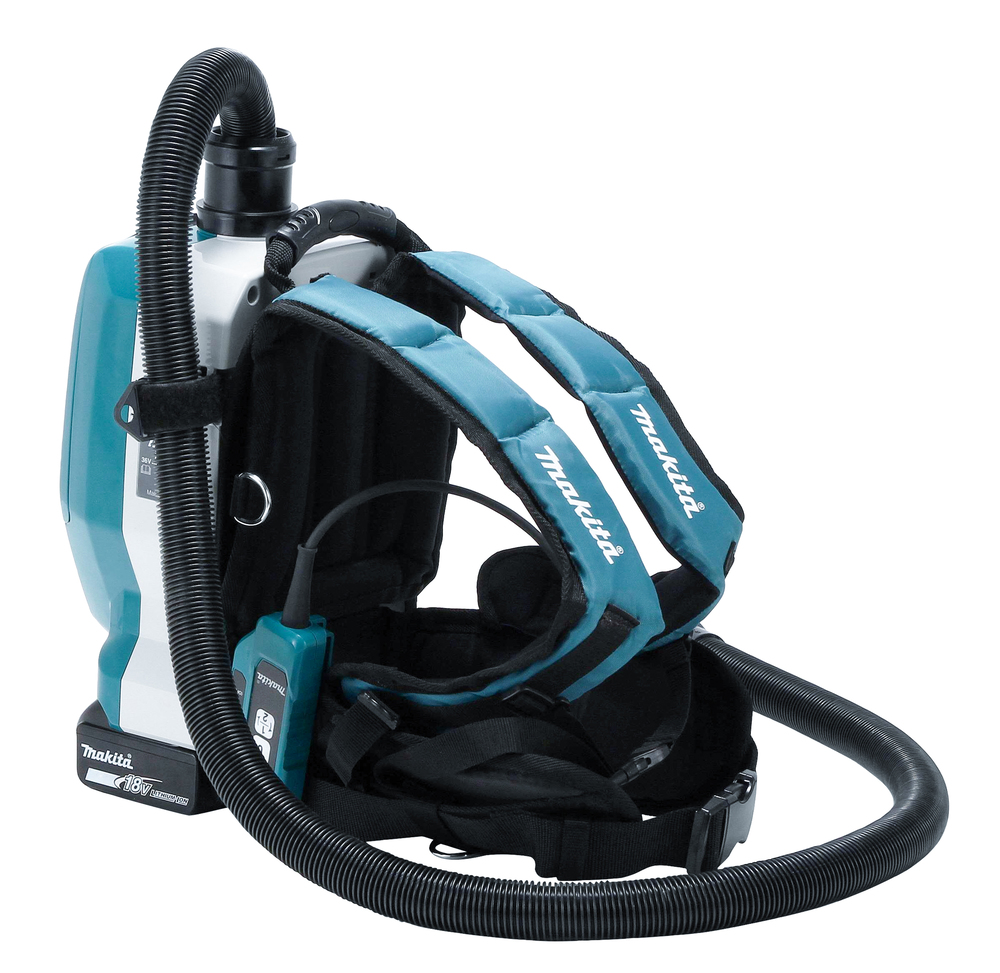 Backpack vacuum cleaner Makita DVC265ZXU 2x18V, 2,0m³/min, 2 litres, 11kPa, 2-speed, AWS, brushless. Body version, tool kit