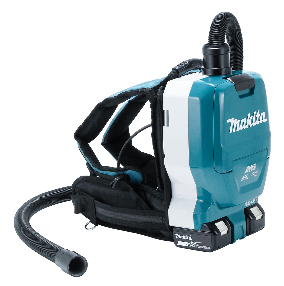 Backpack vacuum cleaner Makita DVC265ZXU 2x18V, 2,0m³/min, 2 litres, 11kPa, 2-speed, AWS, brushless. Body version, tool kit