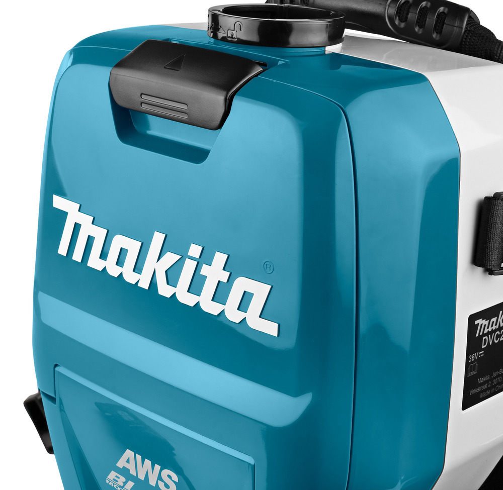 Backpack vacuum cleaner Makita DVC265ZXU 2x18V, 2,0m³/min, 2 litres, 11kPa, 2-speed, AWS, brushless. Body version, tool kit