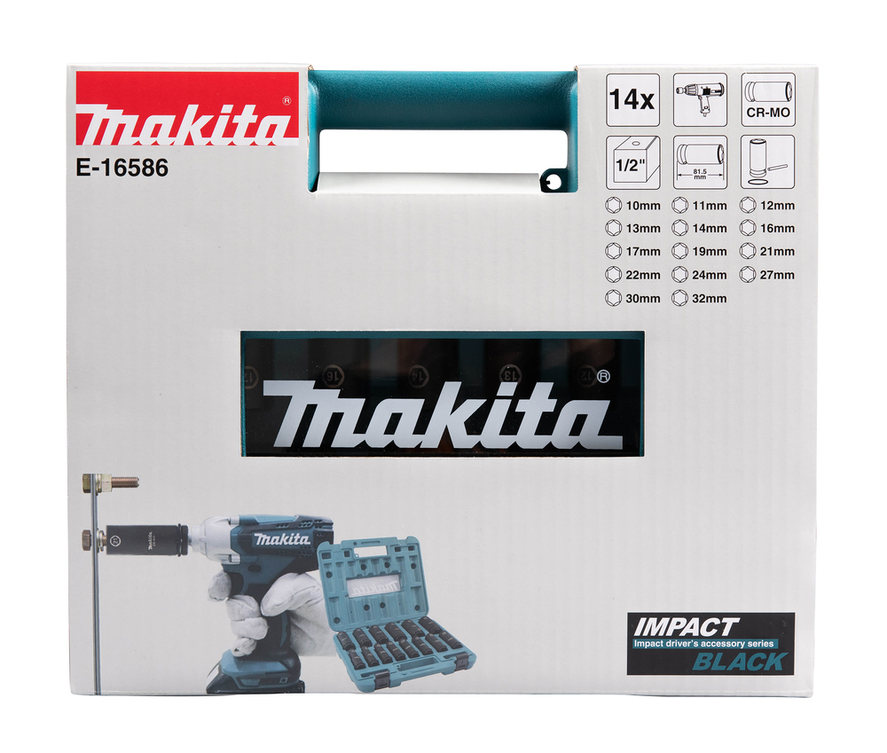 Voimahylsysarja 1/2'' 14-os pitkä Makita E-16586 10-32mm