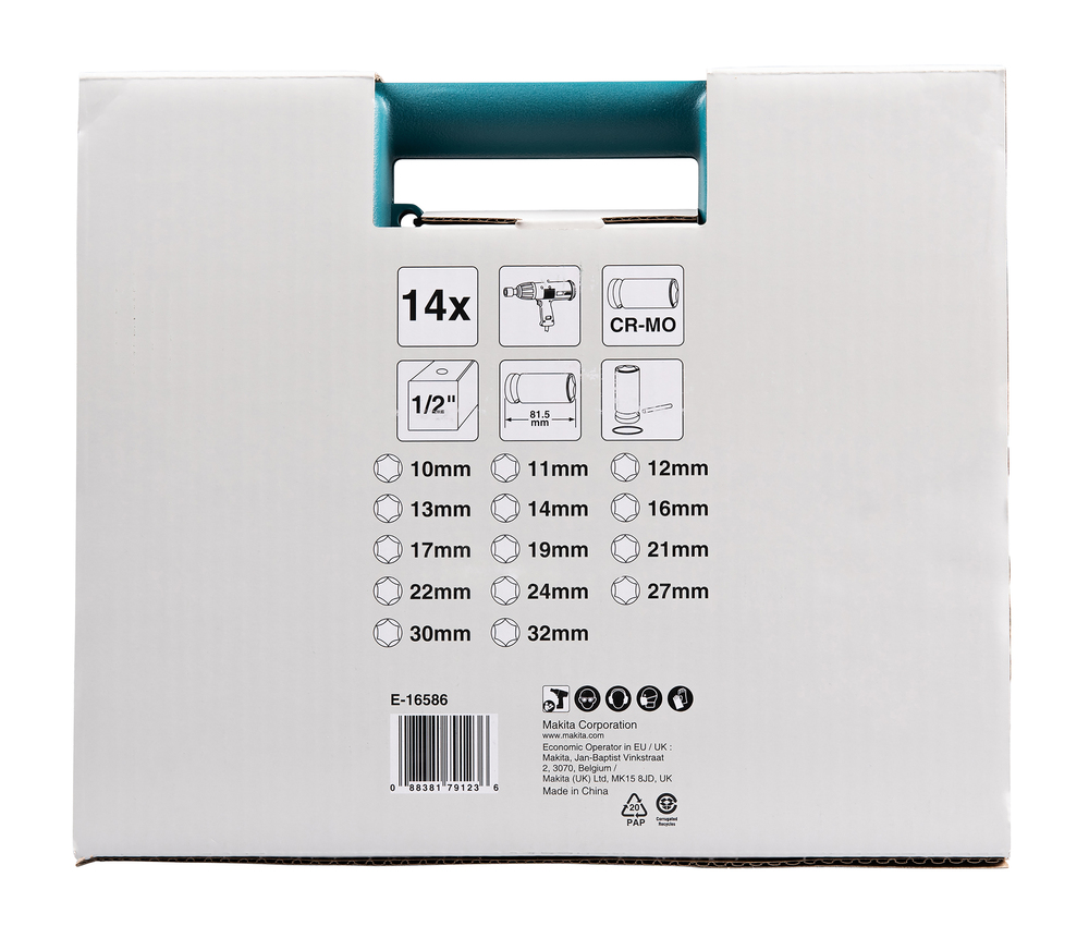 Voimahylsysarja 1/2'' 14-os pitkä Makita E-16586 10-32mm