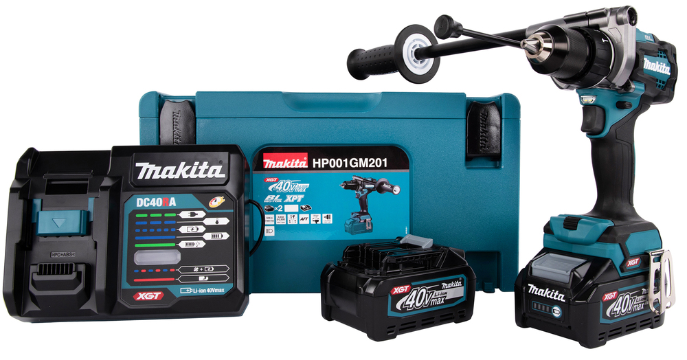 Iskuporakone Makita HP001GM201 40V XGT, 2x4,0Ah, 140/68 Nm, elektroninen momentin säätö, 3,0kg