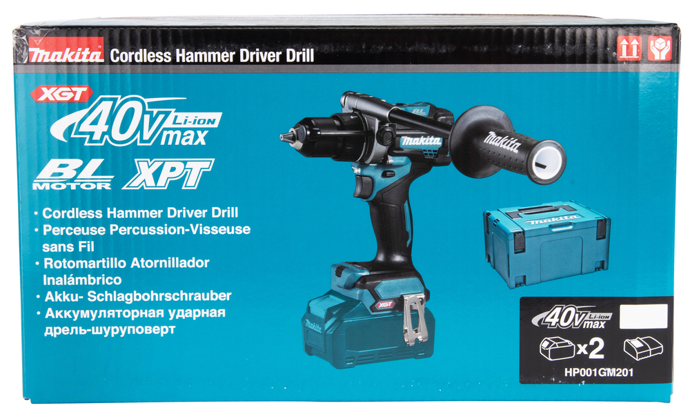 Iskuporakone Makita HP001GM201 40V XGT, 2x4,0Ah, 140/68 Nm, elektroninen momentin säätö, 3,0kg