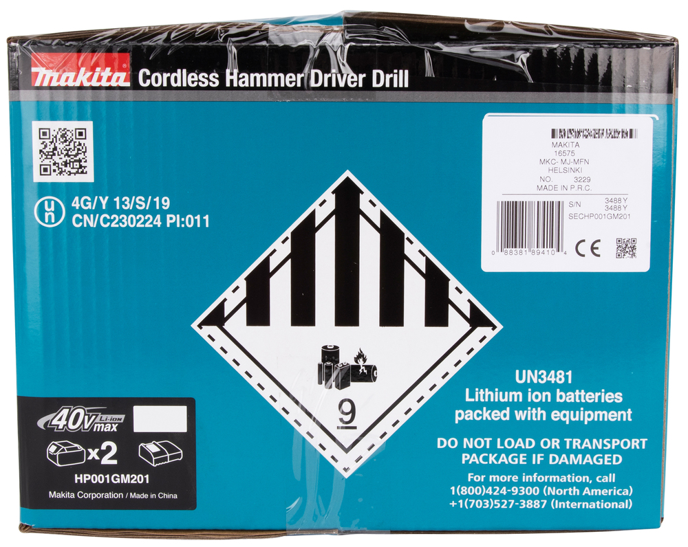 Iskuporakone Makita HP001GM201 40V XGT, 2x4,0Ah, 140/68 Nm, elektroninen momentin säätö, 3,0kg