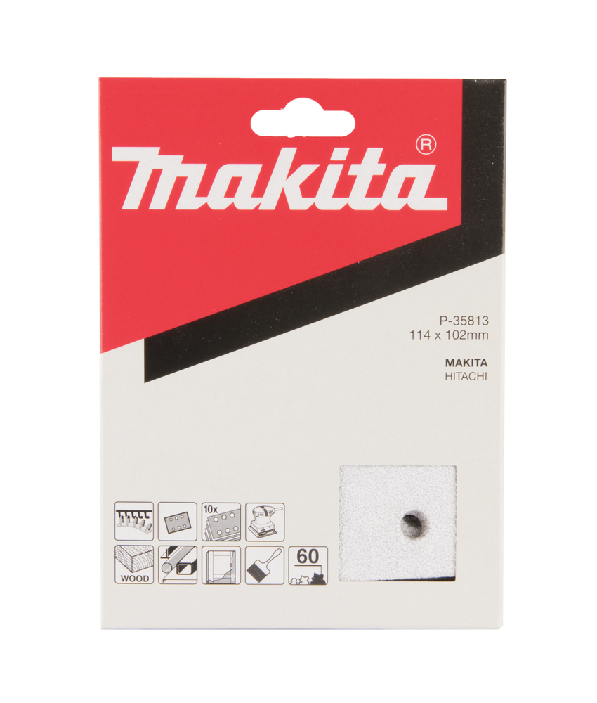 Hiomapaperi Makita P-35813 koukkutarrakiinnitys 114 x 102 K60, 10kpl, BO4555 ja BO4565, alumiinioksidi ja stearaati, sideaine hartsi