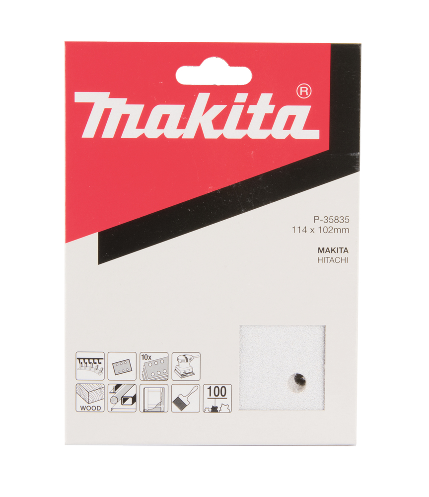 Hiomapaperi Makita P-35835 koukkutarrakiinnitys 114 x 102 K100, 10kpl, BO4555 ja BO4565, alumiinioksidi ja stearaati, sideaine hartsi