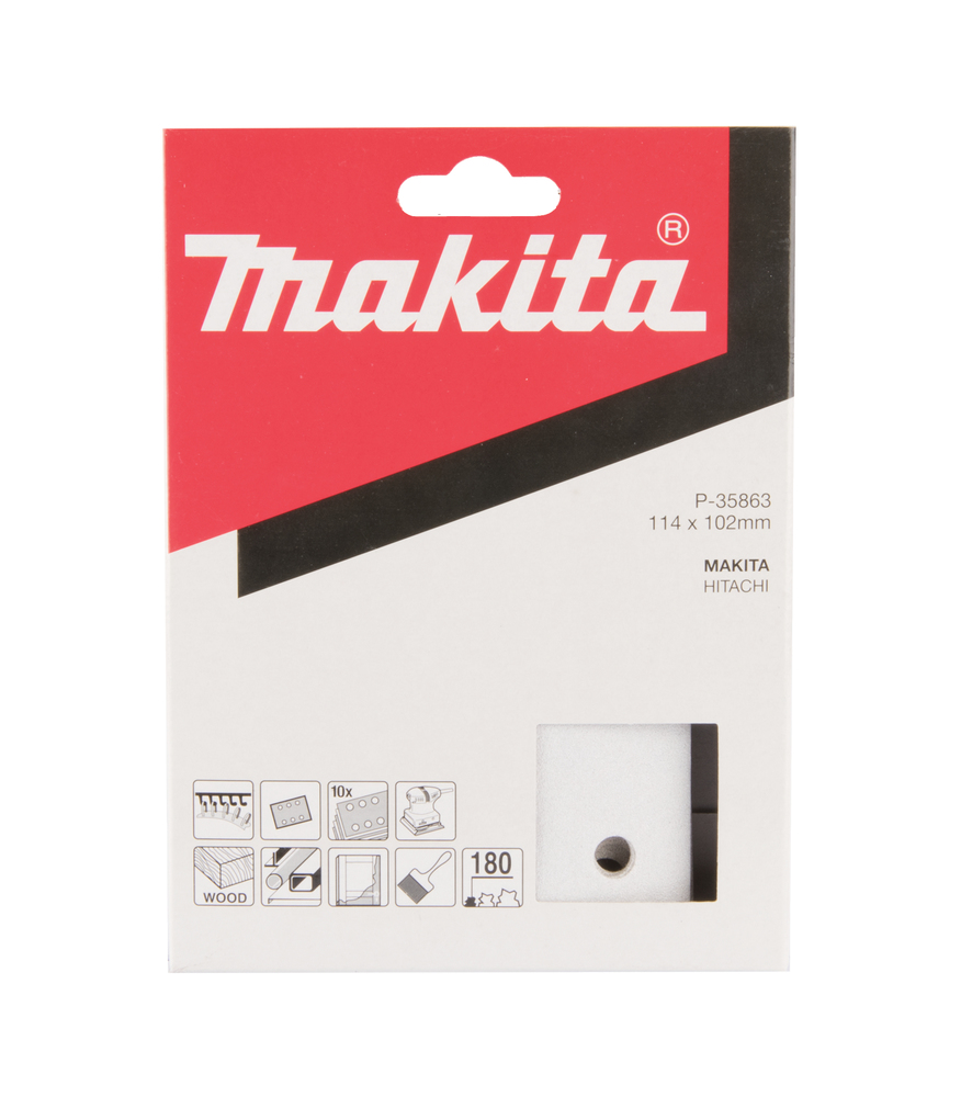 Hiomapaperi Makita P-35863 koukkutarrakiinnitys 114 x 102 K180, 10kpl, BO4555 ja BO4565, alumiinioksidi ja stearaati, sideaine hartsi