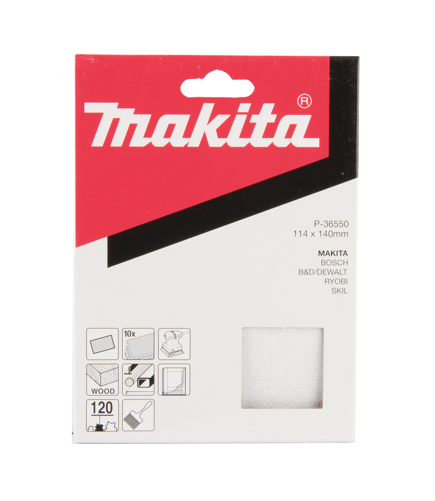 Hiomapaperi Makita P-36550 puristinkiinnitys 114 x 140 K120, 10kpl, BO4556 ja BO4555, alumiinioksidi ja stearaati, sideaine hartsi