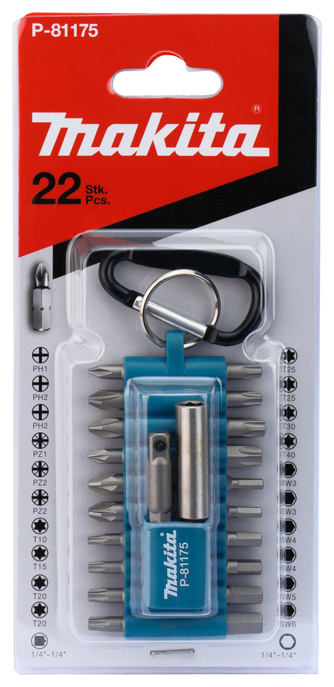 Ruuvikärkisarja 22-osaa Torx/PH/PZ/Kuusio 25mm, magneettijatko, hylsyadapteri 1/4"