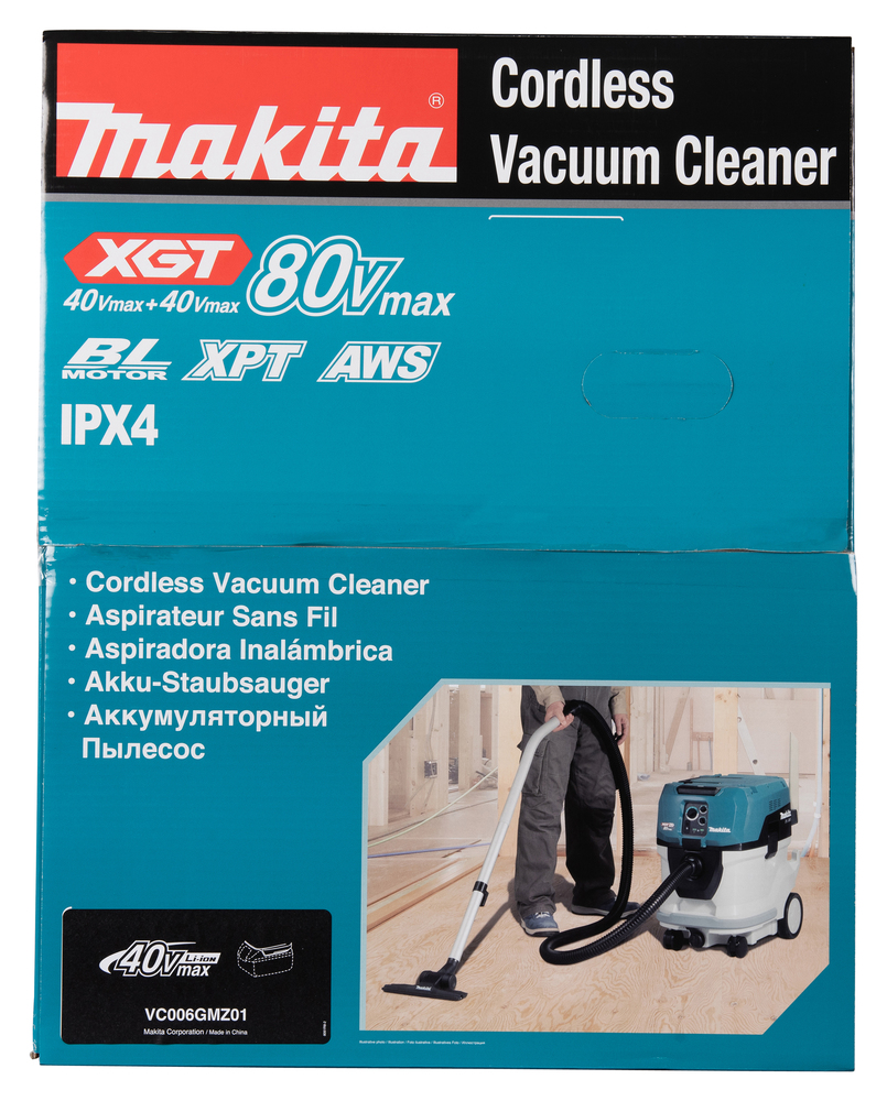 Imuri Makita VC006GMZ01 80V 2x XGT, AWS valmius, 3700 l/min, 170 mbar, 38 l säiliö, M-luokka. Runkoversio