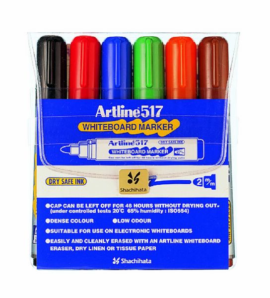 Whiteboard pen EK-517/6W Drysafe 2 mm round 6 colours/set