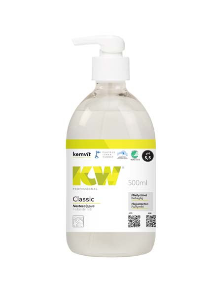 Nestesaippua KW Classic pumppupullo hajusteeton 500ml