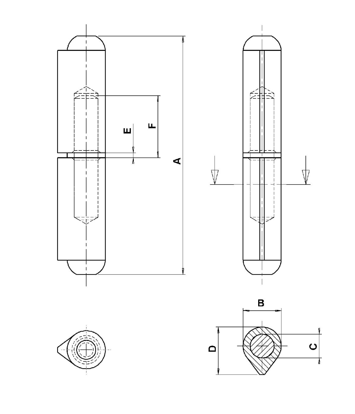 Weldable hinge with steel shaft 80mm